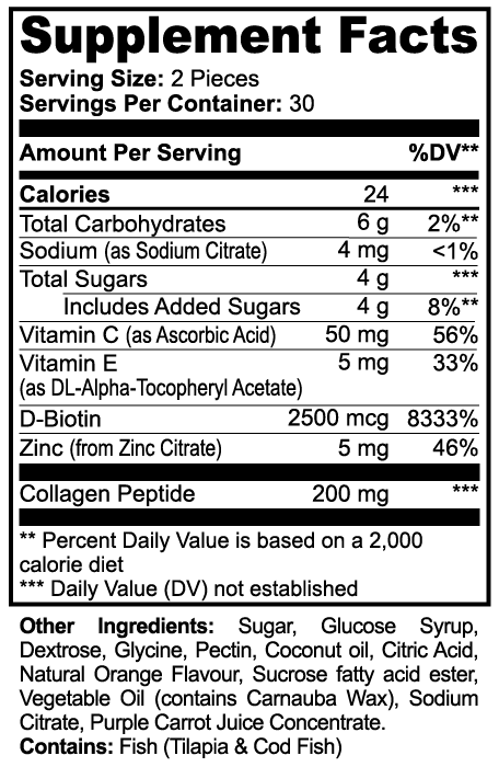Wellness Collagen Gummies l Biotin 2500mcg l The Hair Skin and Nails Vitamin l 60 Count